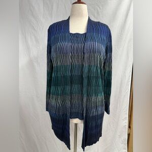 Chico's Blue Teal Gray Ombre Open-Front Cardigan